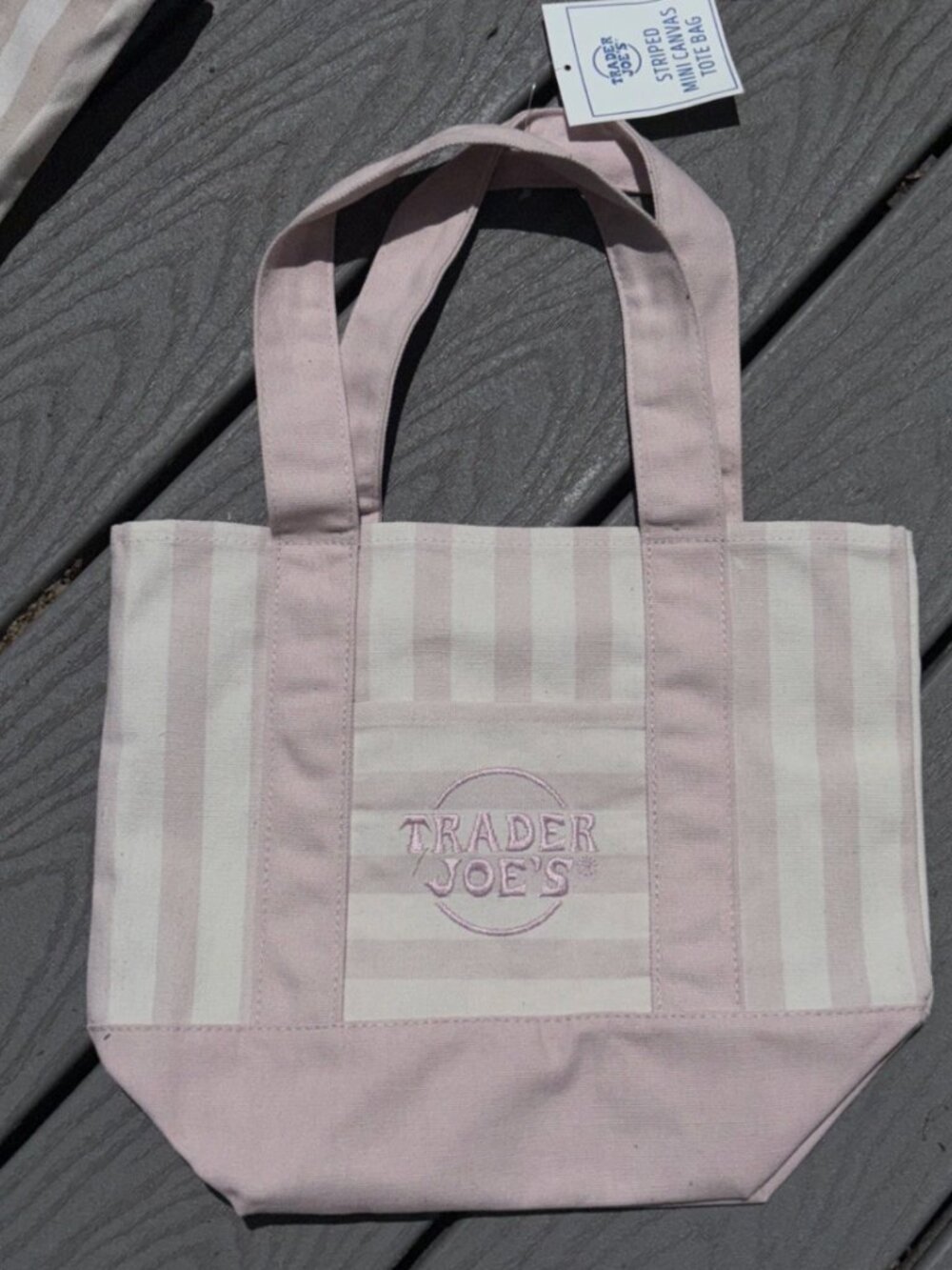 NWT Trader Joe’s Mini Pastel Stripe Canvas Tote Bag Limited Edition Set Of 4 - Picture 2 of 5